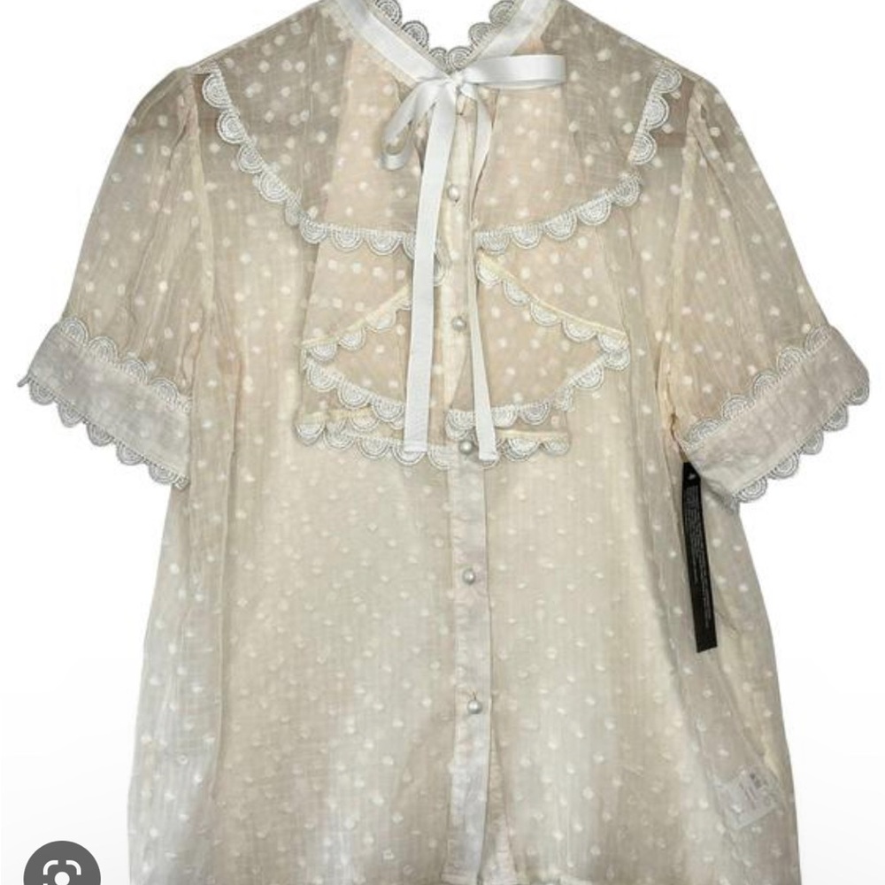 SISTER JANE Sheer Cream Swiss Dot Ruffle Blouse S